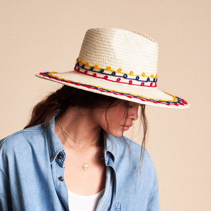 Sombrero Joanna de paja bordada de Brixton - Mezcla de naturales