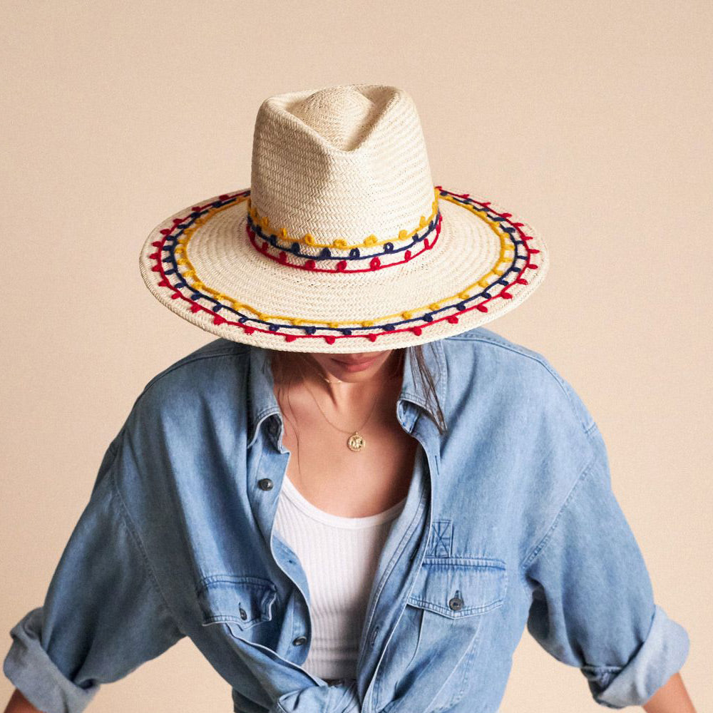 Sombrero Joanna de paja bordada de Brixton - Mezcla de naturales