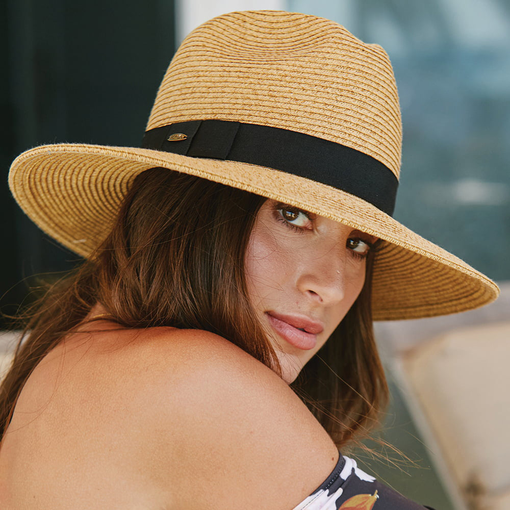 Sombrero Fedora Helena de ala ancha de Scala - Tostado