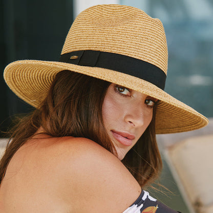 Sombrero Fedora Helena de ala ancha de Scala - Tostado