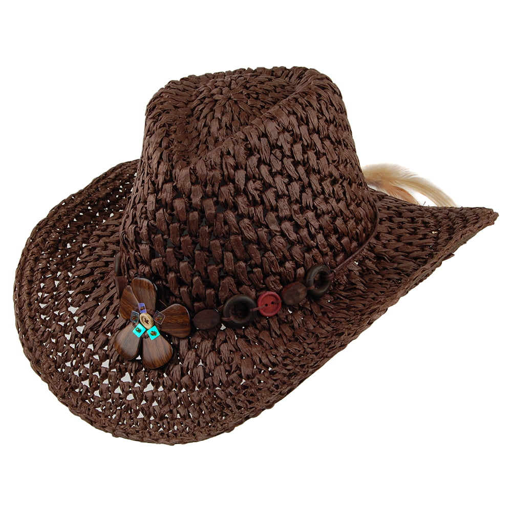 Sombrero Cowboy Prairie Flexible de paja toyo a crochet de Scala - Marrón
