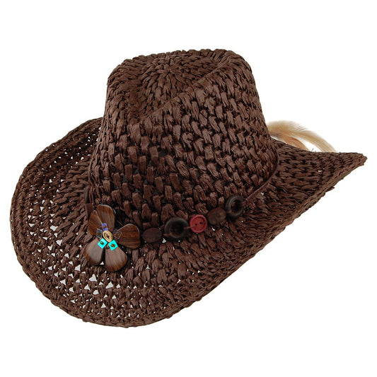 Sombrero Cowboy Prairie Flexible de paja toyo a crochet de Scala - Marrón