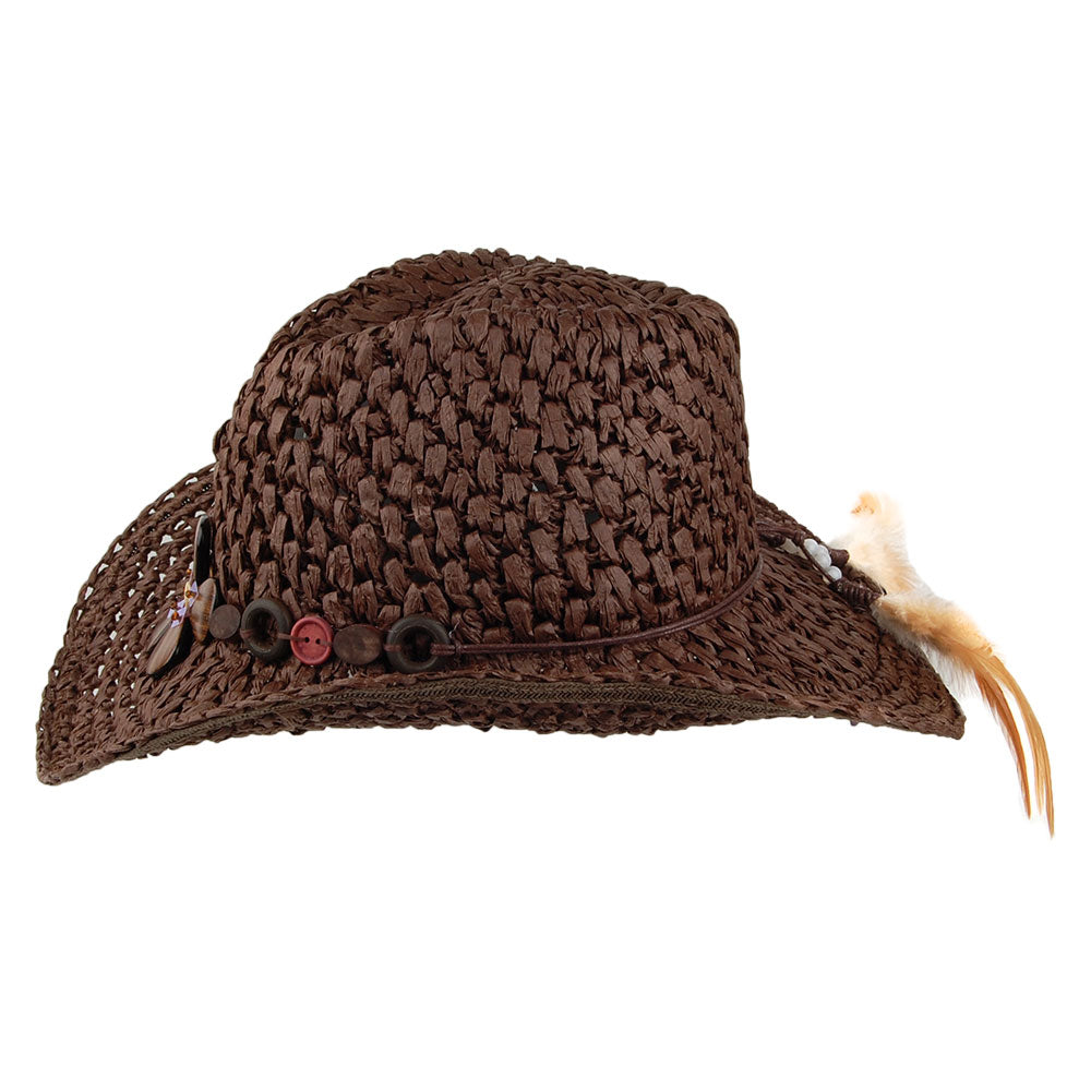 Sombrero Cowboy Prairie Flexible de paja toyo a crochet de Scala - Marrón
