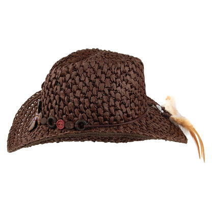 Sombrero Cowboy Prairie Flexible de paja toyo a crochet de Scala - Marrón
