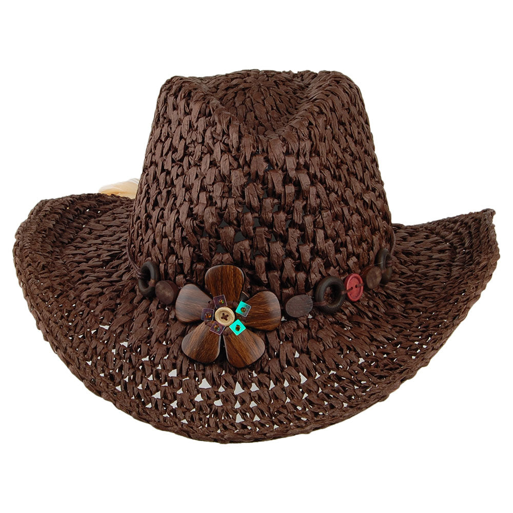 Sombrero Cowboy Prairie Flexible de paja toyo a crochet de Scala - Marrón