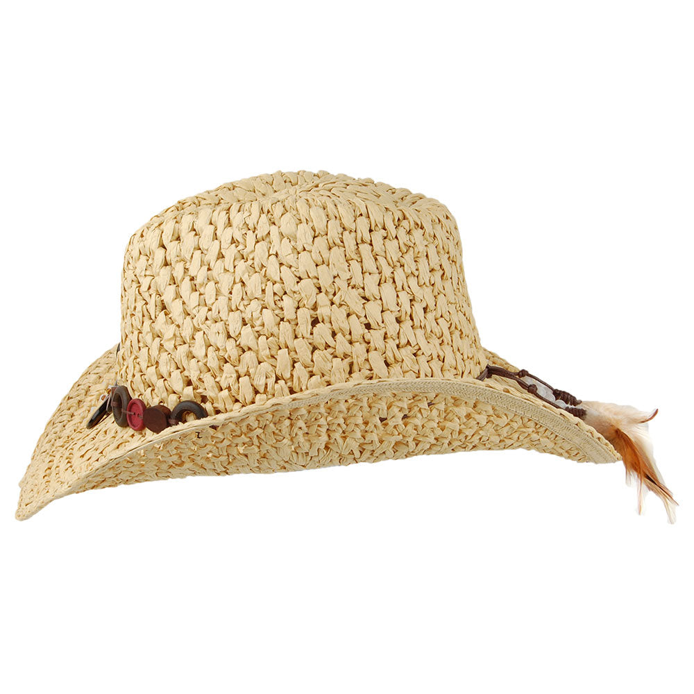 Sombrero Cowboy Prairie Flexible de paja toyo a crochet de Scala - Natural