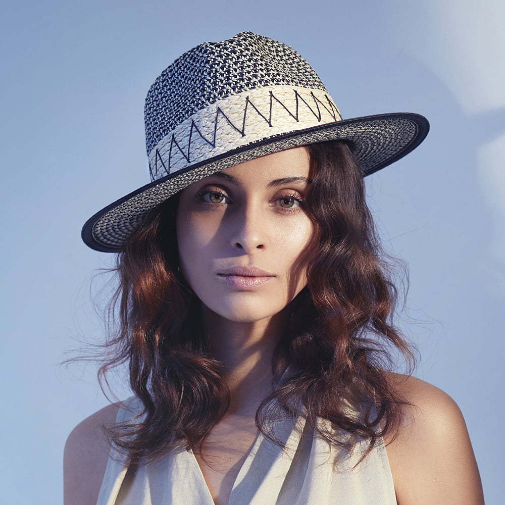 Sombrero Fedora de paja toyo ZigZag de Seeberger - Natural-Negro