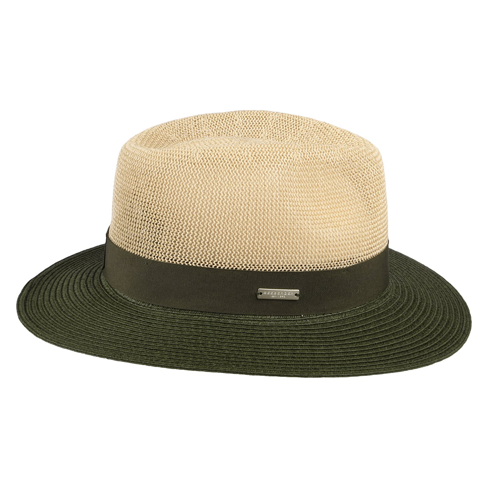 Sombrero Fedora bicolor de paja toyo de Seeberger - Natural-Verde Oliva