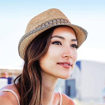 Sombrero Trilby de trenzado de paja de Scala - Natural-Azul