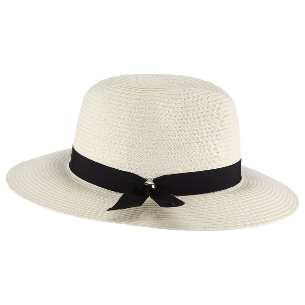 Sombrero Fedora Safari Beatty de Paja trenzada de Scala - Blanco Marfil