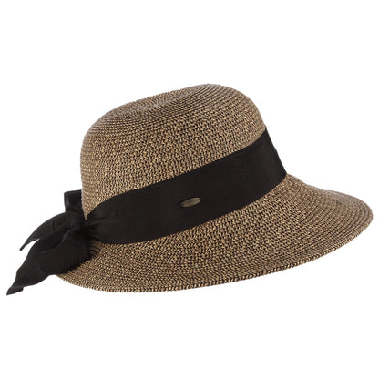 Sombrero de Sol de paja con lazo de grogrén de Scala - Natural-Negro