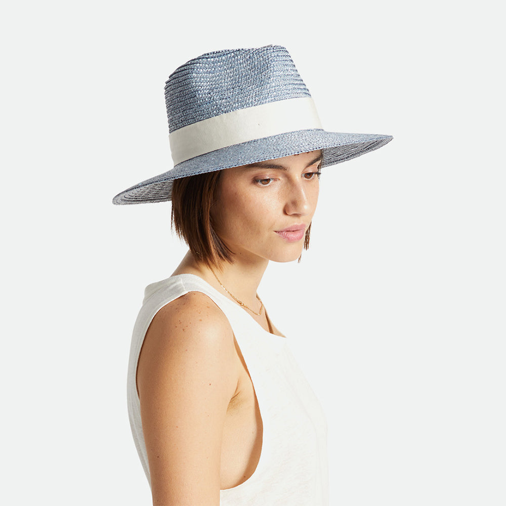Sombrero de Sol Joanna Ala corta de paja de Brixton - Azul Ártico