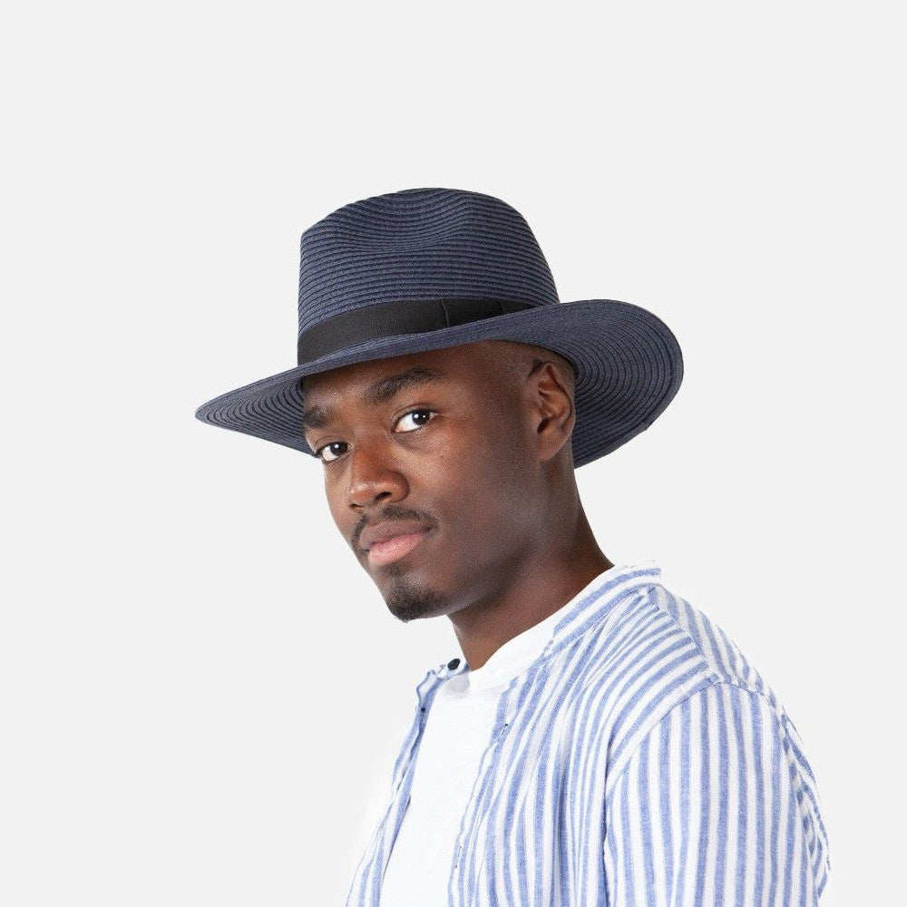 Sombrero Fedora Aveloz de paja toyo de Barts - Azul Marino