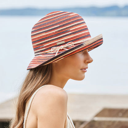 Sombrero Cloche mujeres de paja toyo con borde vuelto de Seeberger - Terracota-Crema