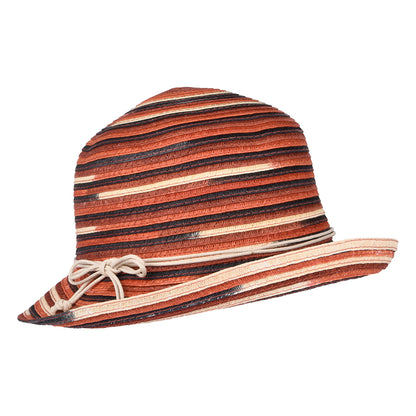 Sombrero Cloche mujeres de paja toyo con borde vuelto de Seeberger - Terracota-Crema