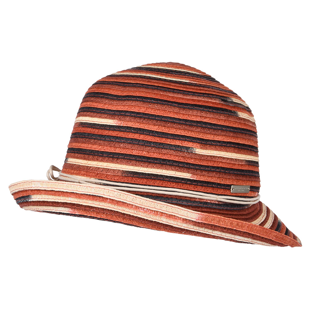 Sombrero Cloche mujeres de paja toyo con borde vuelto de Seeberger - Terracota-Crema