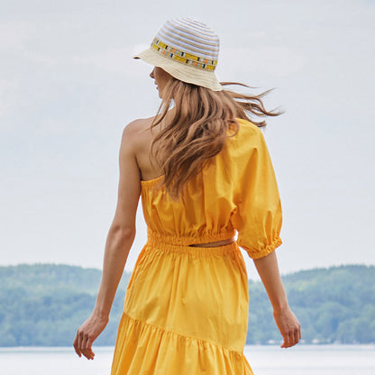 Sombrero Cloche mujeres Plegable con franjas de Seeberger - Blanco-Crema