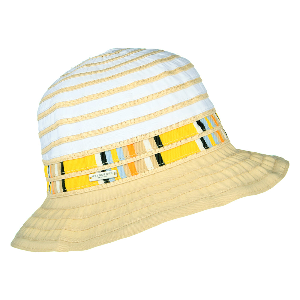 Sombrero Cloche mujeres Plegable con franjas de Seeberger - Blanco-Crema
