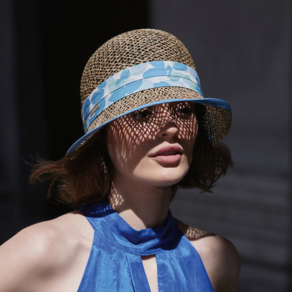 Sombrero Cloche de seagrass straw de Seeberger - Natural-Azul