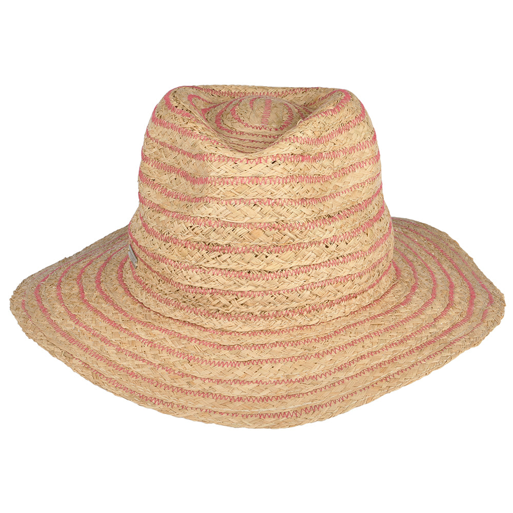 Sombrero Fedora plegable de paja de rafia de Seeberger - Natural-Rosa