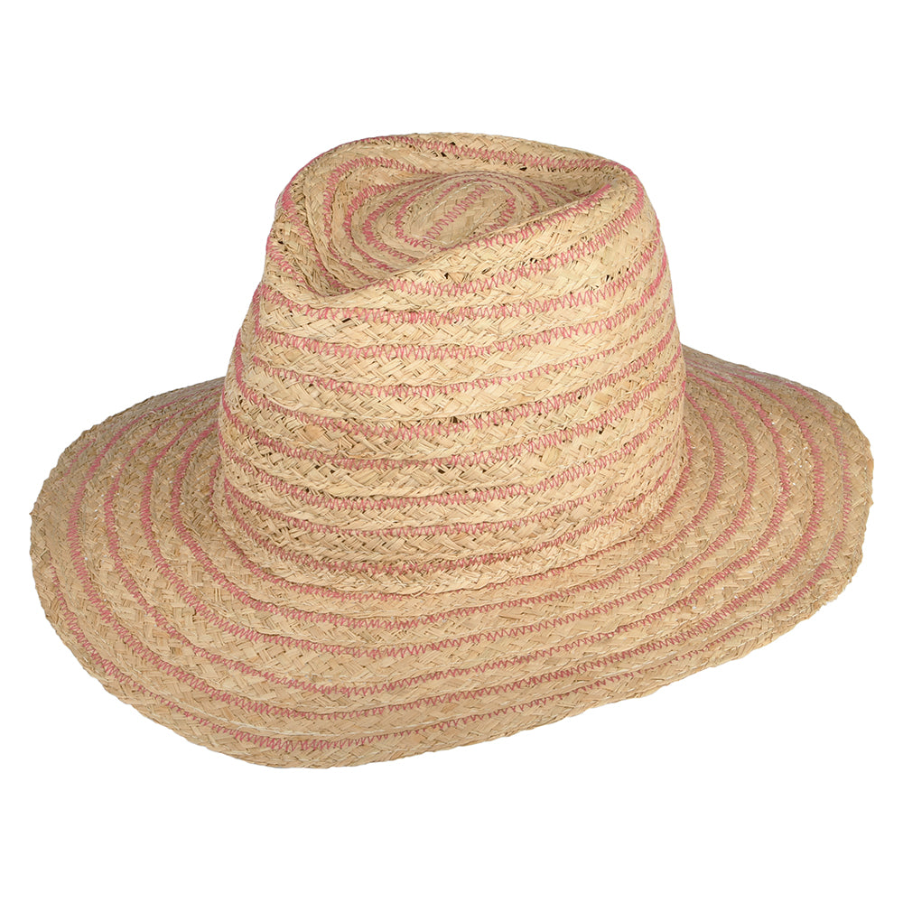 Sombrero Fedora plegable de paja de rafia de Seeberger - Natural-Rosa