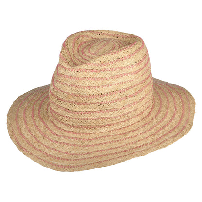 Sombrero Fedora plegable de paja de rafia de Seeberger - Natural-Rosa