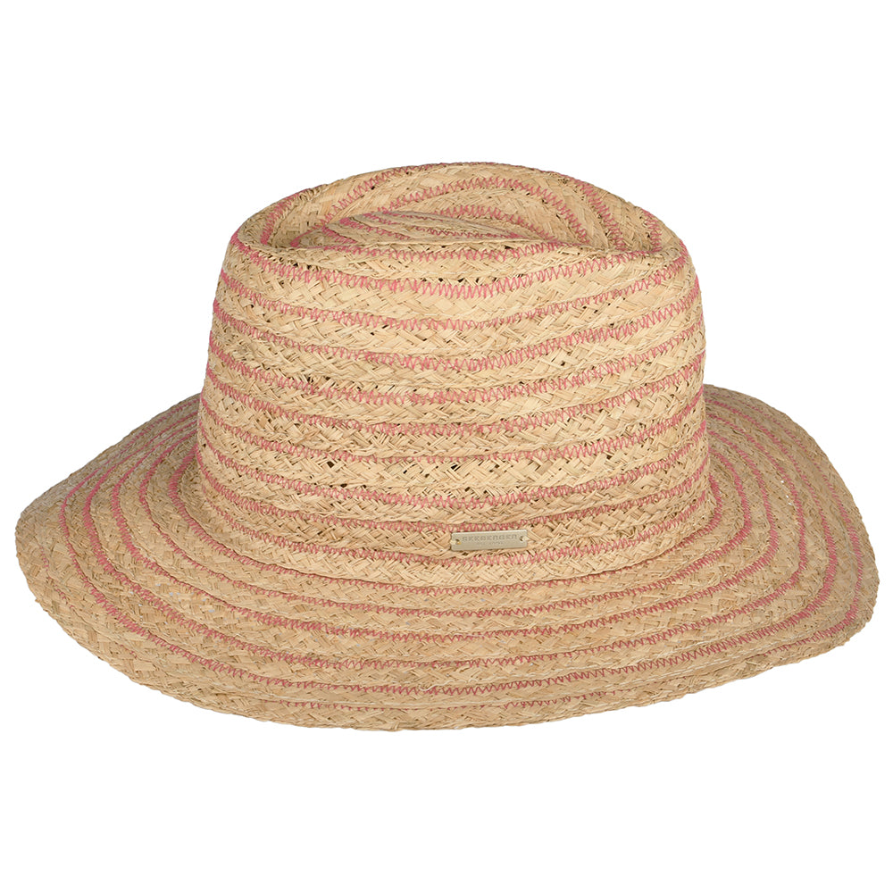 Sombrero Fedora plegable de paja de rafia de Seeberger - Natural-Rosa