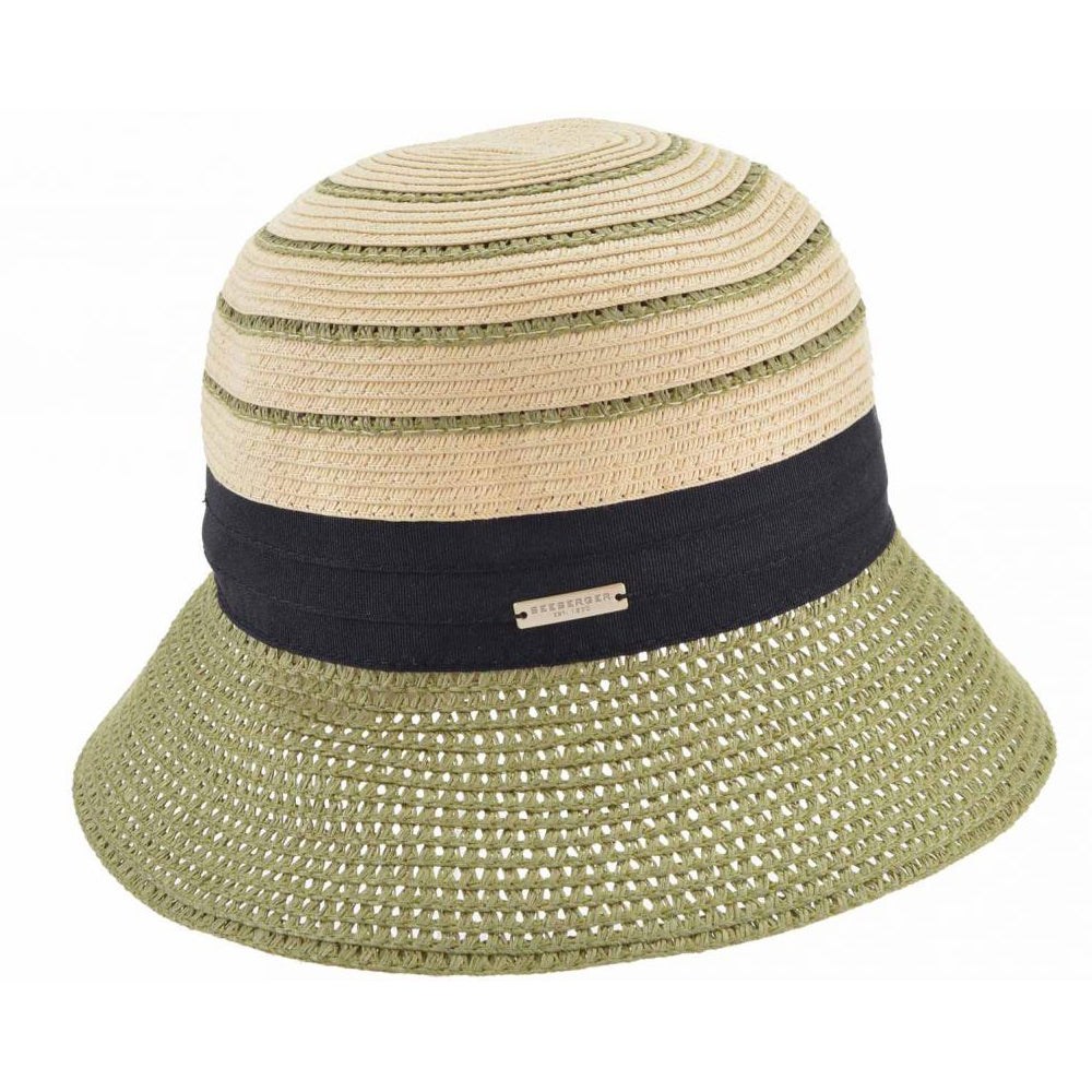 Sombrero Cloche Plegable de paja toyo de Seeberger - Natural-Verde
