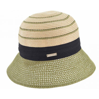 Sombrero Cloche Plegable de paja toyo de Seeberger - Natural-Verde