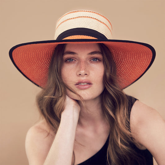 Sombrero Boater de paja toyo de Seeberger - Natural-Anaranjado
