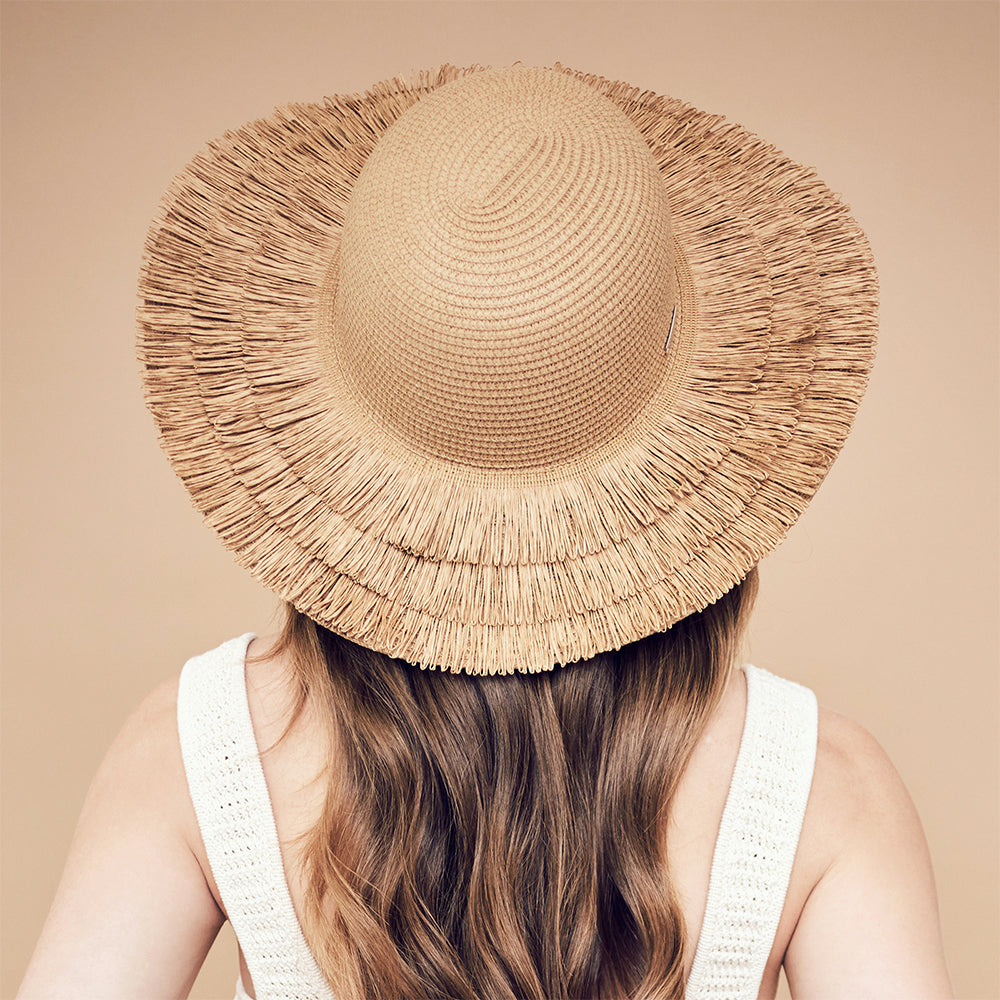 Sombrero de Sol con flecos de paja toyo de Seeberger - Marrón Claro