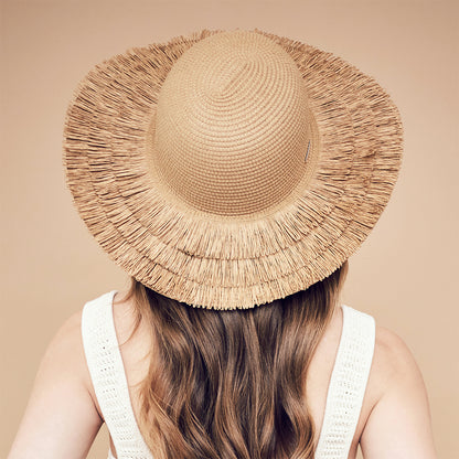 Sombrero de Sol con flecos de paja toyo de Seeberger - Marrón Claro