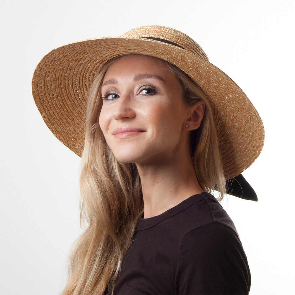 Sombrero de Sol Milan canotier de paja de sur la tête - Natural