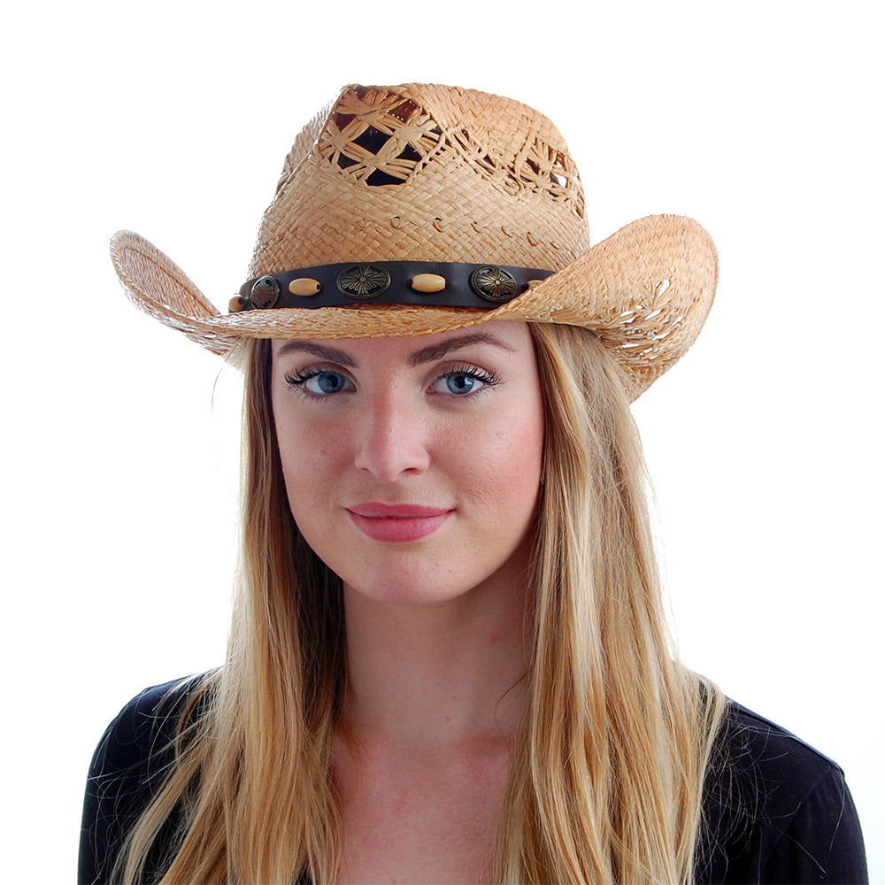 Sombrero Cowboy Annie Oakley de rafia de Sur la tête