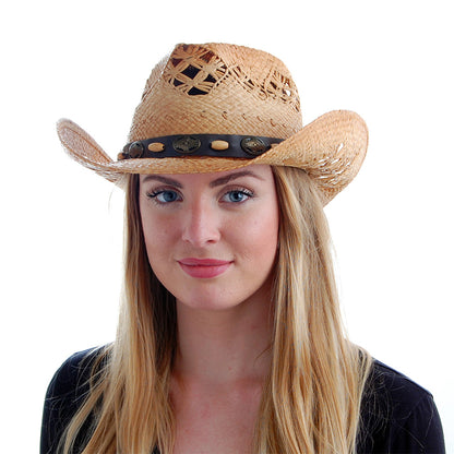Sombrero Cowboy Annie Oakley de rafia de Sur la tête