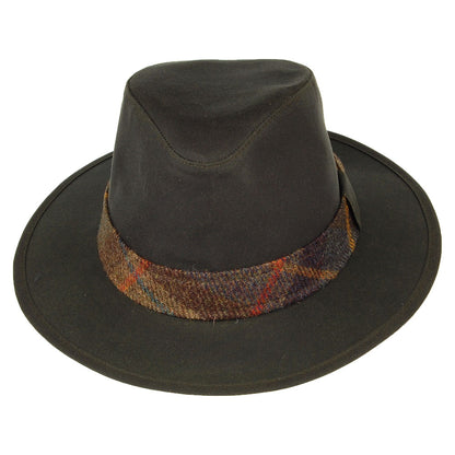 Sombrero Fedora Drifter adorno en tela escocesa de algodón encerado de Failsworth - Verde Oliva