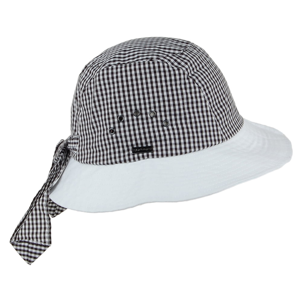 Sombrero Cloche anudado tela a cuadros de Betmar - Negro-Blanco