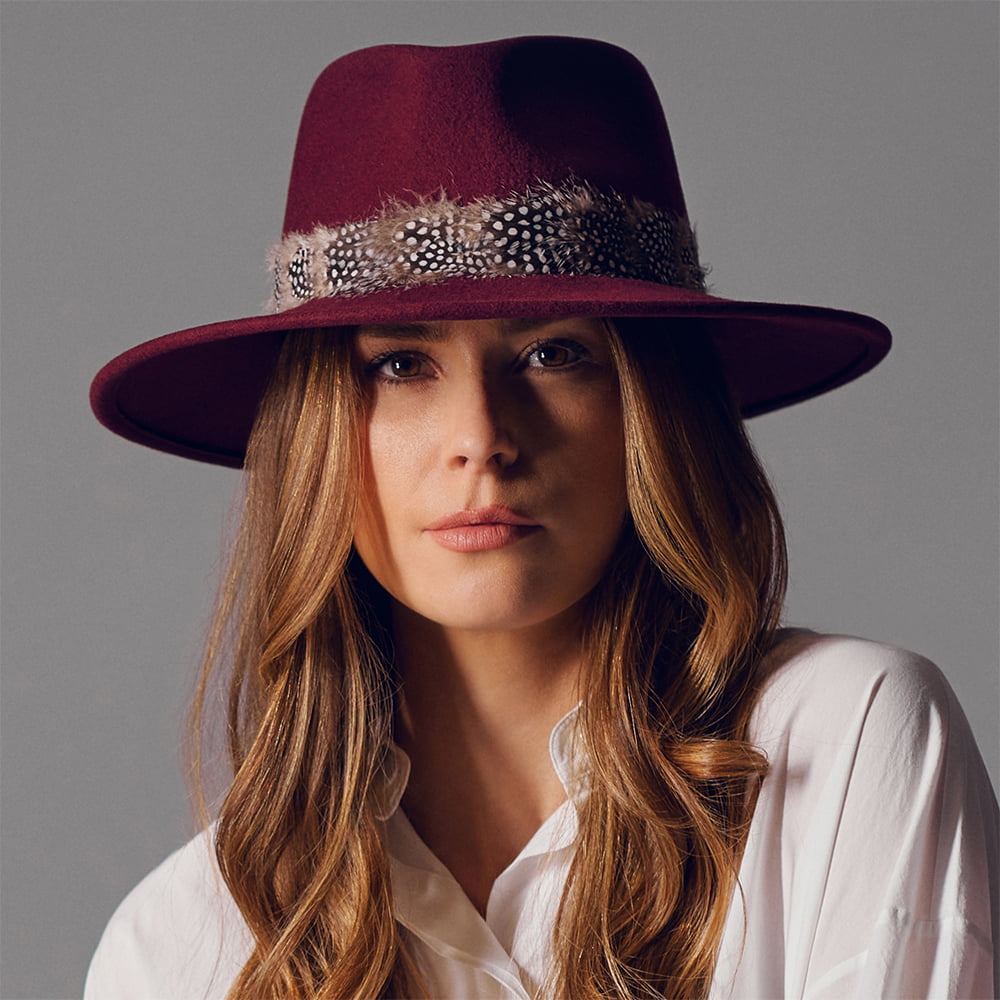 Sombrero Fedora Country pluma de Failsworth - Merlot