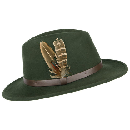Sombrero Fedora Cheltenham impermeable de fieltro de lana de Failsworth - Verde Oliva