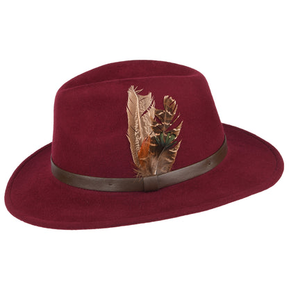 Sombrero Fedora Cheltenham impermeable de fieltro de lana de Failsworth - Merlot