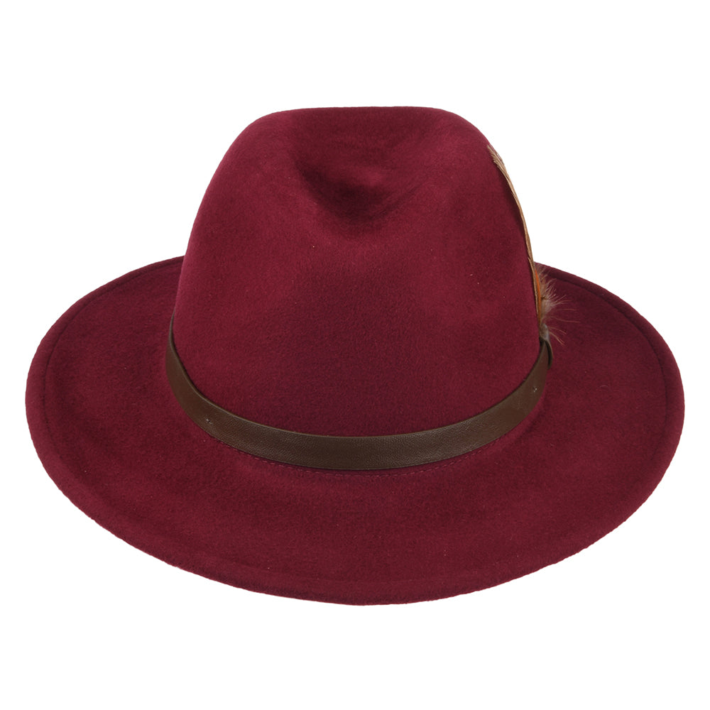 Sombrero Fedora Cheltenham impermeable de fieltro de lana de Failsworth - Merlot
