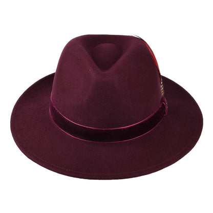 Sombrero Fedora de fieltro de lana con cinta de terciopelo de Joules - Rojo Oscuro