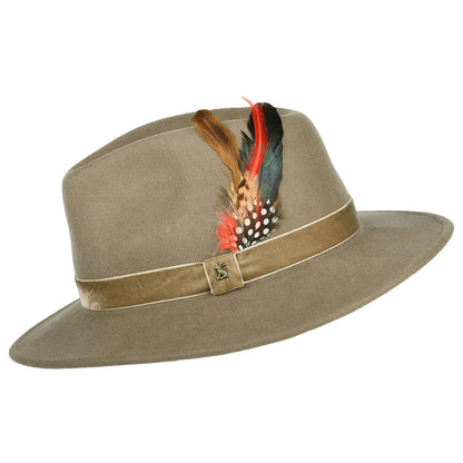 Sombrero Fedora de fieltro de lana con cinta de terciopelo de Joules - Kaki