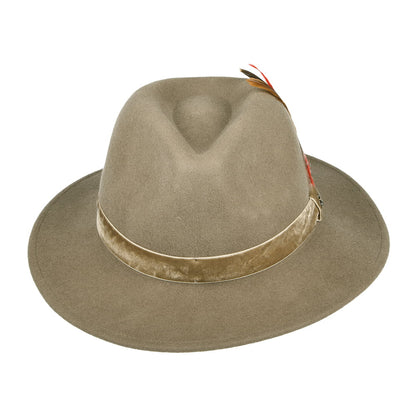 Sombrero Fedora de fieltro de lana con cinta de terciopelo de Joules - Kaki