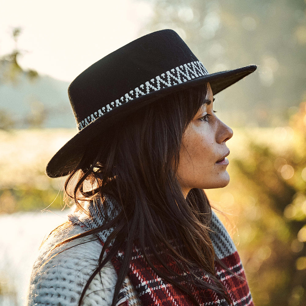 Sombrero Boater Fawne de fieltro de lana de Barts - Negro