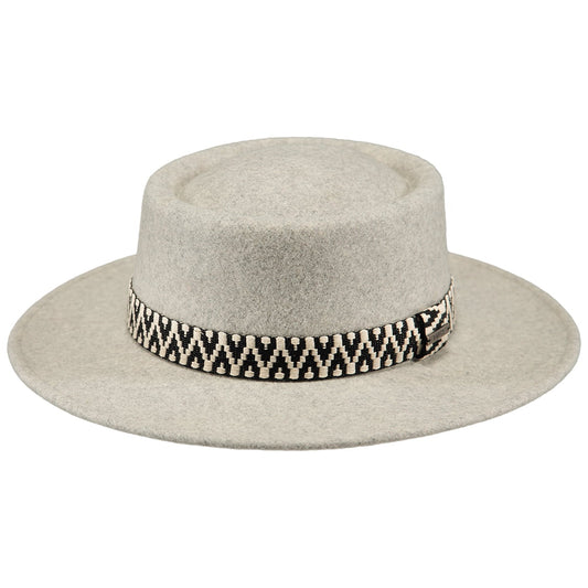Sombrero Boater Fawne de fieltro de lana de Barts - Gris Jaspeado
