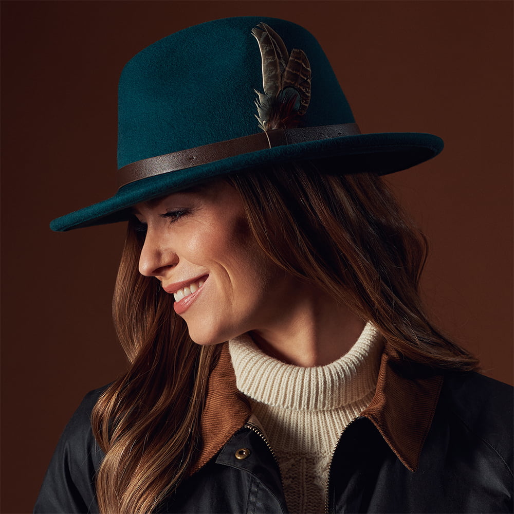 Sombrero Fedora Cheltenham impermeable de fieltro de lana de Failsworth - Verde Azulado