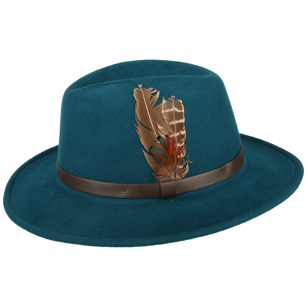 Sombrero Fedora Cheltenham impermeable de fieltro de lana de Failsworth - Verde Azulado