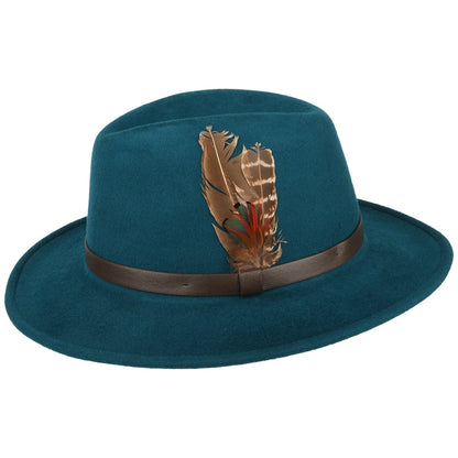 Sombrero Fedora Cheltenham impermeable de fieltro de lana de Failsworth - Verde Azulado