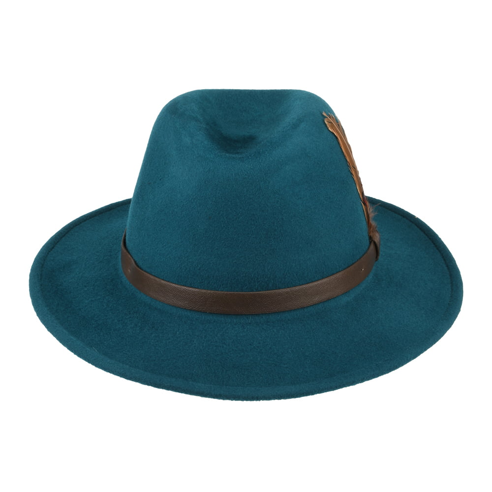 Sombrero Fedora Cheltenham impermeable de fieltro de lana de Failsworth - Verde Azulado